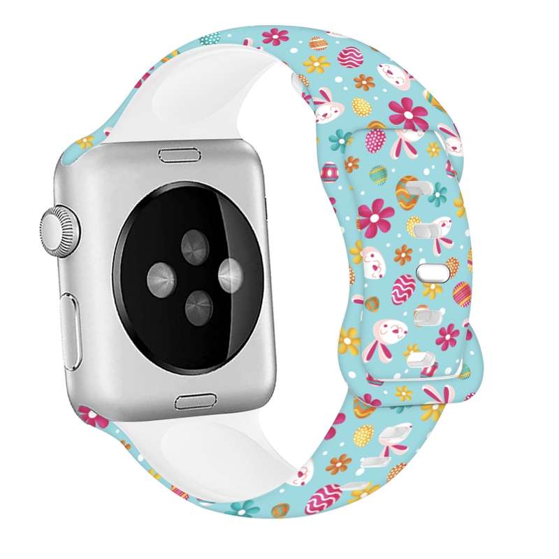 For Apple Watch SE 2023 40mm Butterfly Buckle Easter Printed Silicone Watch Band(Easter Egg Gre