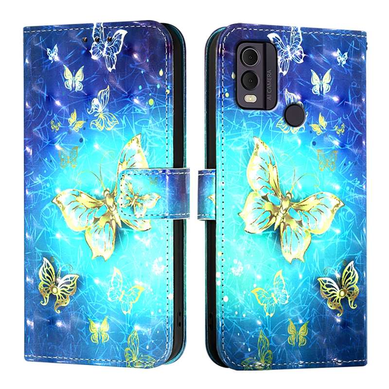 For Nokia C22 3D Painting Horizontal Flip Leather Phone Case(Golden Butterfly)