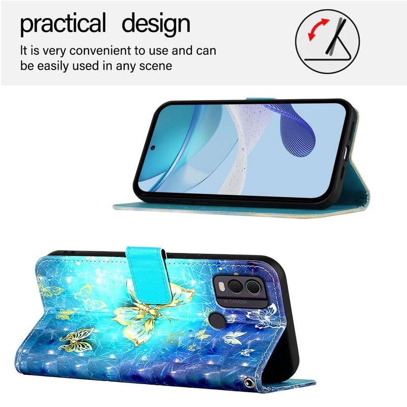 For Nokia C22 3D Painting Horizontal Flip Leather Phone Case(Golden Butterfly)