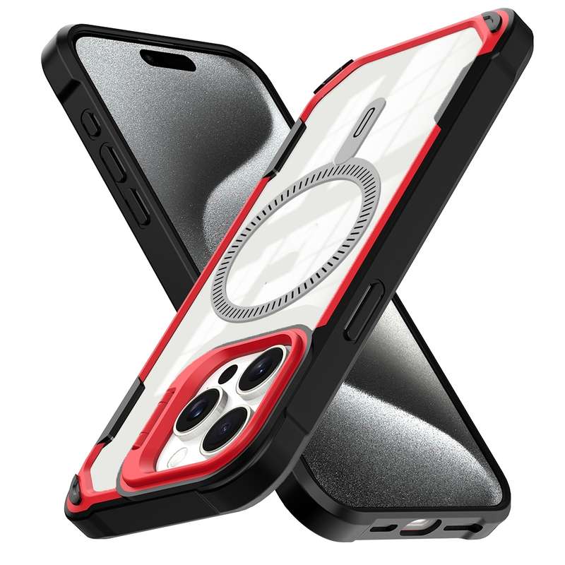 For iPhone 13 Pro Max Transparent Acrylic MagSafe Lens Holder Phone Case(Red)
