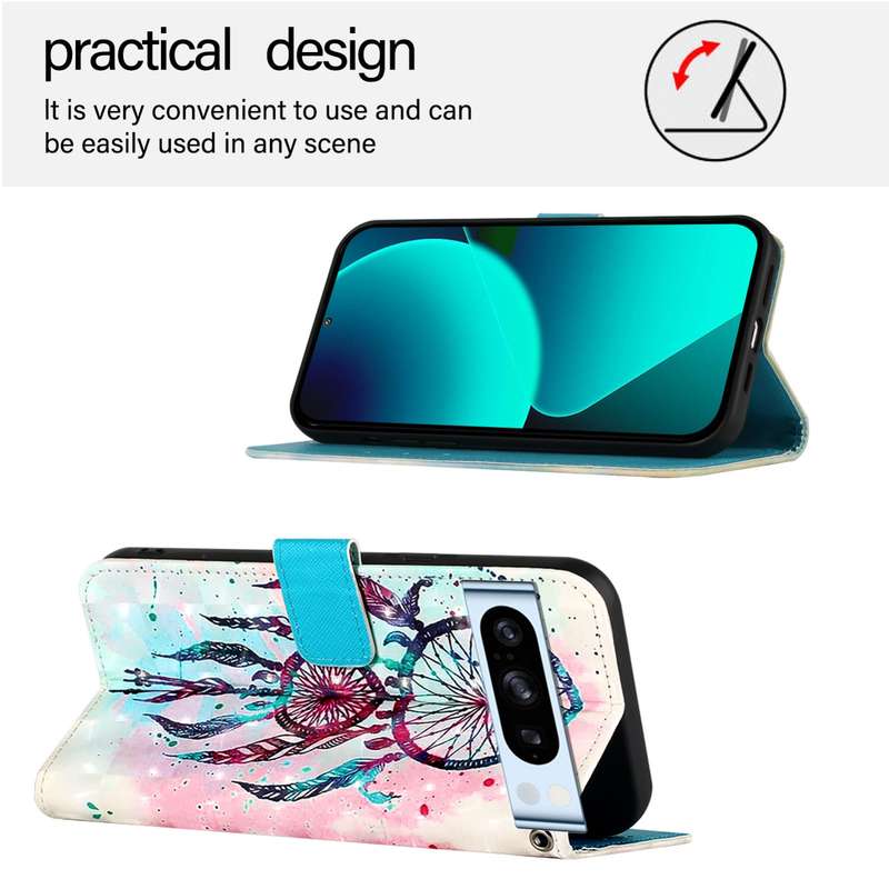 For Google Pixel 8 Pro 3D Painting Horizontal Flip Leather Phone Case(Color Drop Wind Chimes)