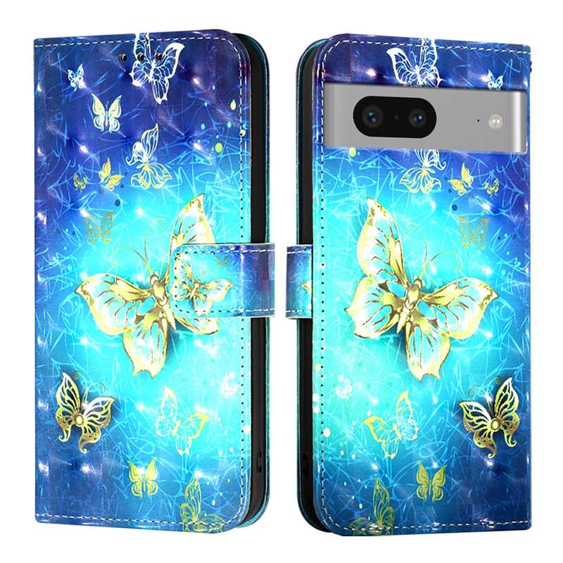 For Google Pixel 7 3D Painting Horizontal Flip Leather Phone Case(Golden Butterfly)