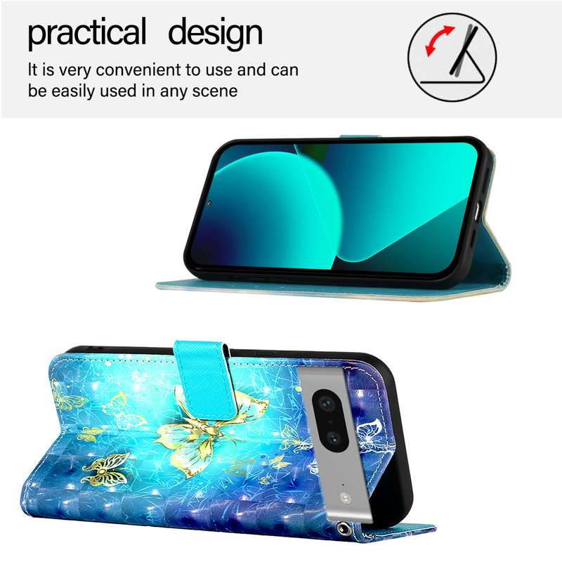 For Google Pixel 7 3D Painting Horizontal Flip Leather Phone Case(Golden Butterfly)