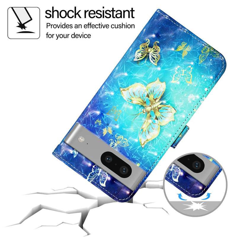 For Google Pixel 7 3D Painting Horizontal Flip Leather Phone Case(Golden Butterfly)