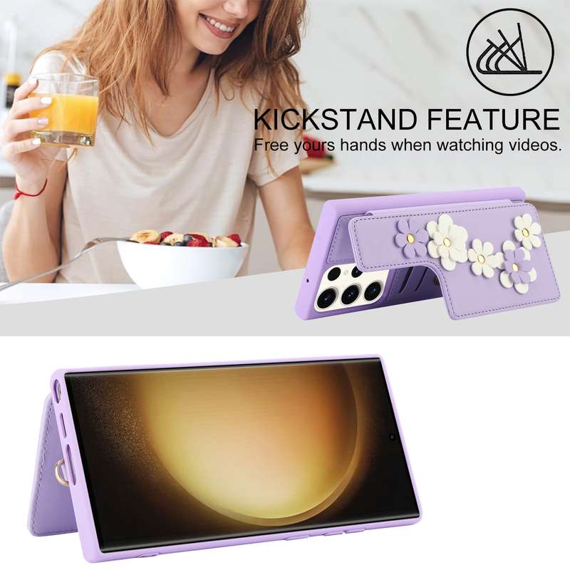 For Samsung Galaxy S22 Ultra 5G Crossbody Flower Pattern Leather Phone Case(Purple)