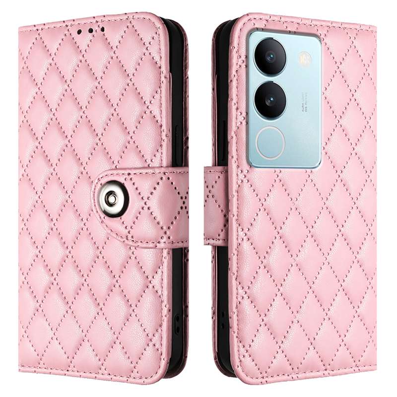 For vivo V29 / V29 Pro Rhombic Texture Flip Leather Phone Case with Lanyard(Pink)