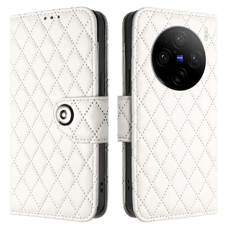 For vivo X100 Rhombic Texture Flip Leather Phone Case with Lanyard(White)
