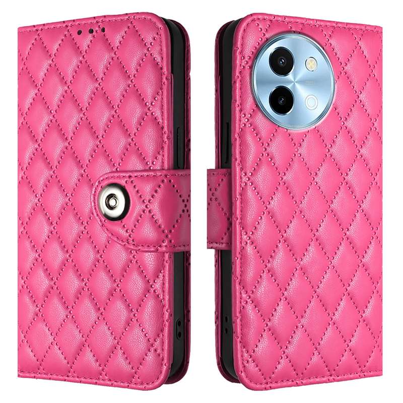 For vivo Y38 / Y200i / T3x Rhombic Texture Flip Leather Phone Case with Lanyard(Rose Red)