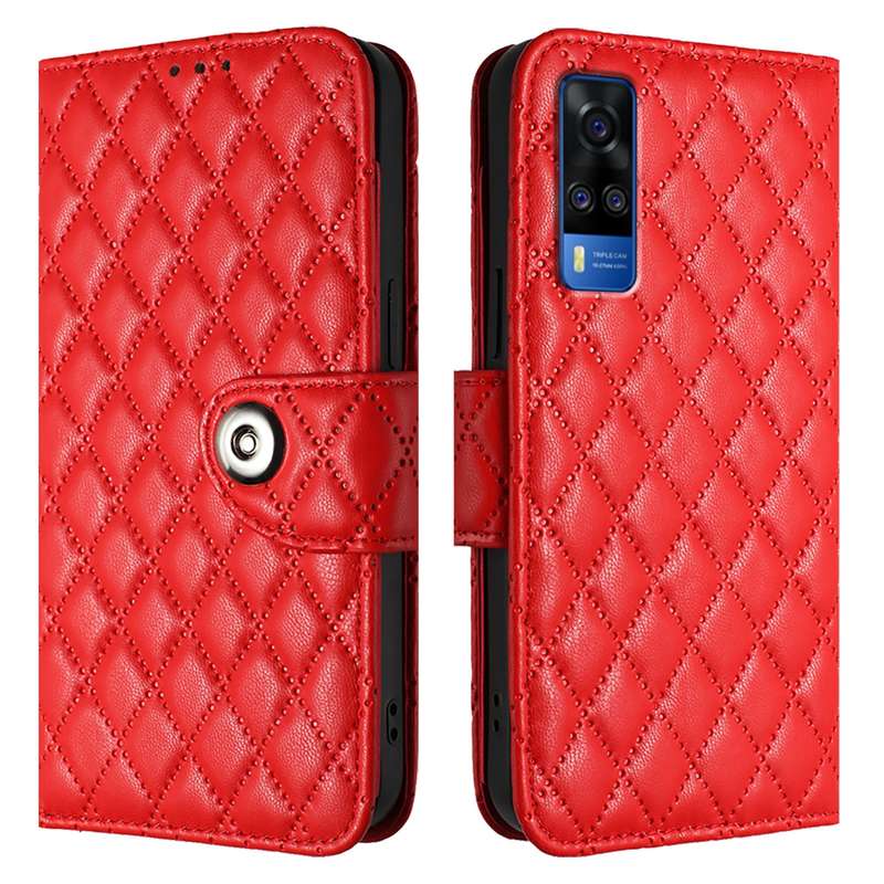For vivo Y51 2020 India / Y31 India Rhombic Texture Flip Leather Phone Case with Lanyard(Red)