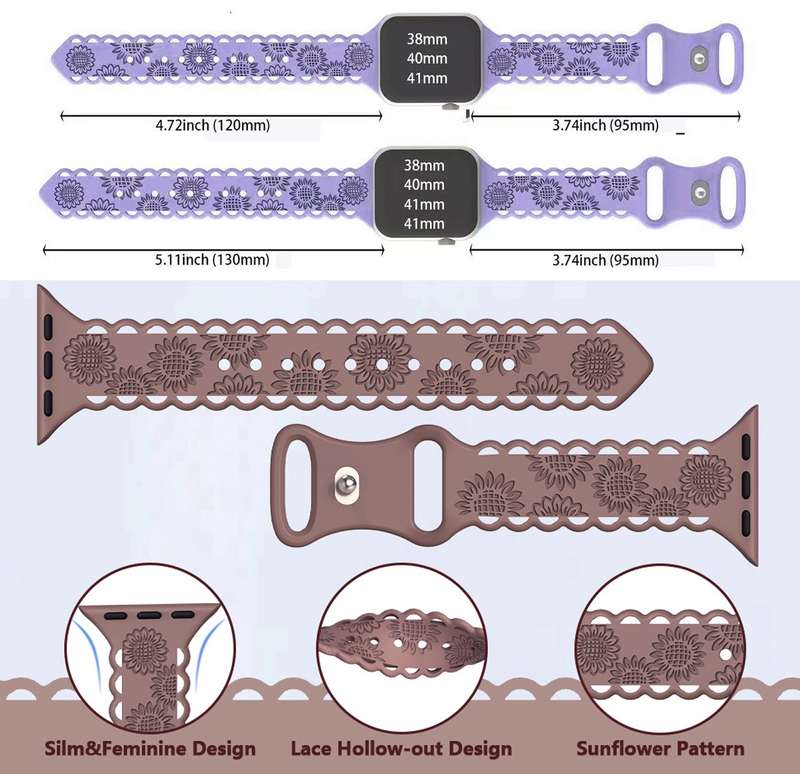 For Apple Watch Series 6 44mm Lace Sunflower Embossed Silicone Watch Band(Black)