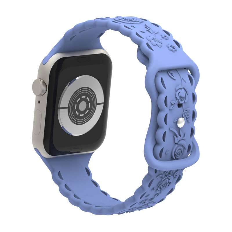 For Apple Watch Series 8 45mm Lace 3D Rose Embossed Silicone Watch Band(Lavender)