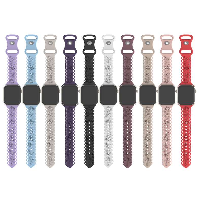 For Apple Watch SE 44mm Lace 3D Rose Embossed Silicone Watch Band(White)