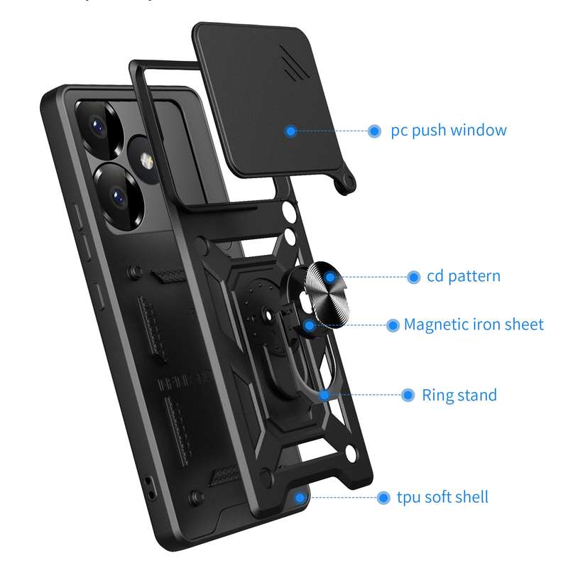 For Xiaomi Poco F6 Sliding Camera Cover Design TPU Hybrid PC Phone Case(Silver)