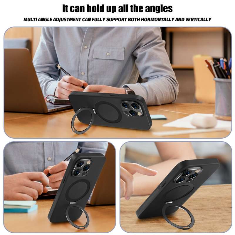 For iPhone 15 Plus MagSafe Rotation Holder PC + Leather Phone Case(Purple)