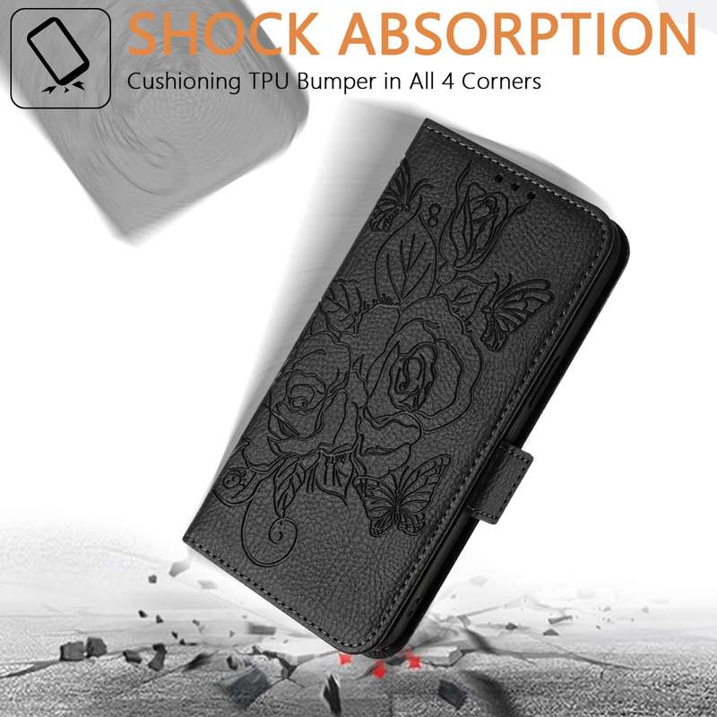 For Motorola Moto G53Y 5G / G53J 5G Embossed Rose RFID Anti-theft Leather Phone Case(Black)