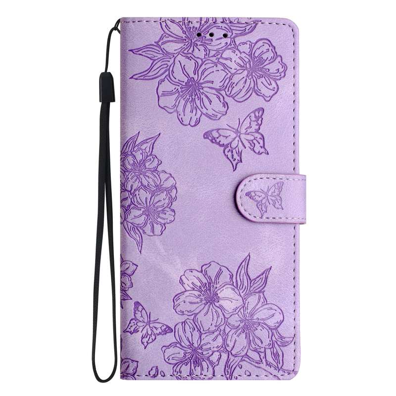 For Samsung Galaxy S25 Ultra 5G Cherry Blossom Butterfly Skin Feel Embossed PU Phone Case(Red)
