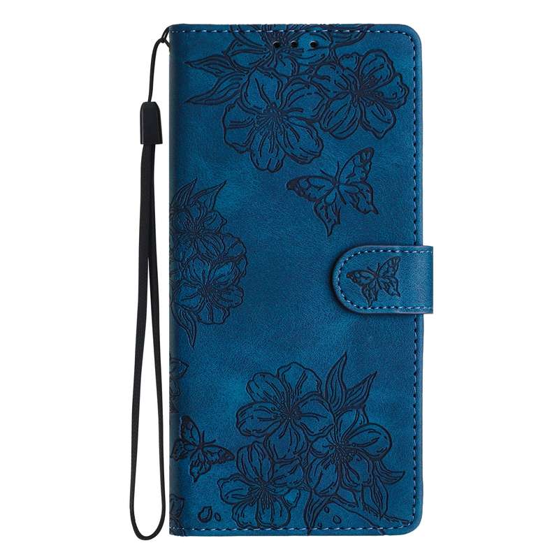For Samsung Galaxy S25 Ultra 5G Cherry Blossom Butterfly Skin Feel Embossed PU Phone Case(Red)