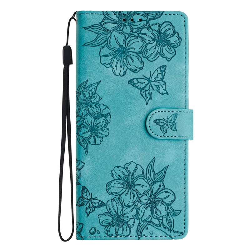 For Samsung Galaxy S25 Ultra 5G Cherry Blossom Butterfly Skin Feel Embossed PU Phone Case(Red)
