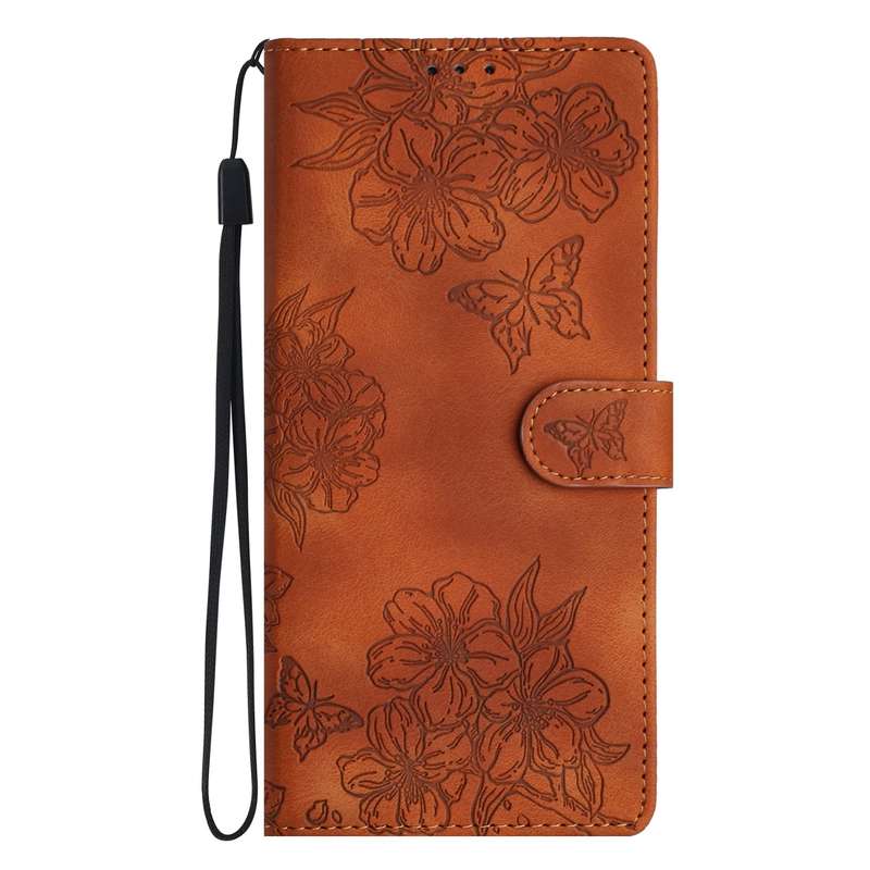For Samsung Galaxy S25 Ultra 5G Cherry Blossom Butterfly Skin Feel Embossed PU Phone Case(Red)