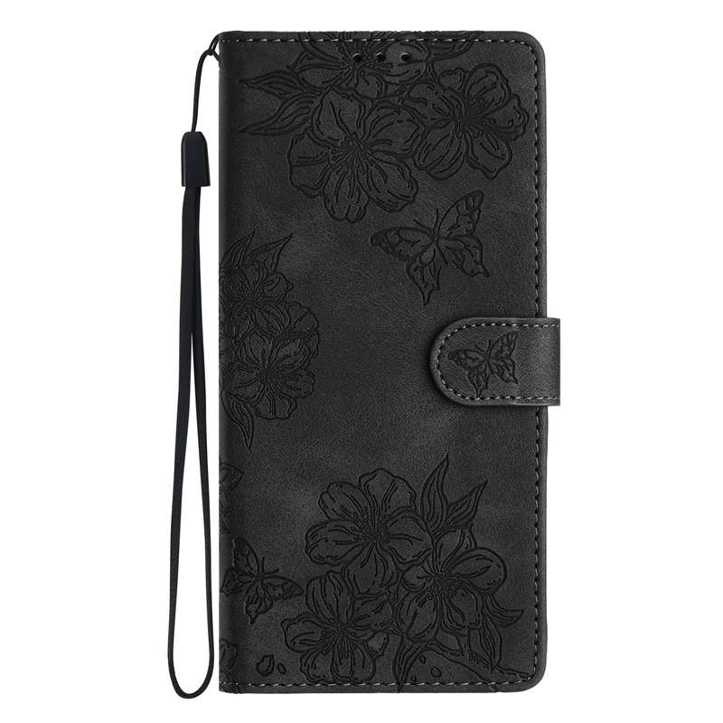 For Samsung Galaxy S25 Ultra 5G Cherry Blossom Butterfly Skin Feel Embossed PU Phone Case(Red)