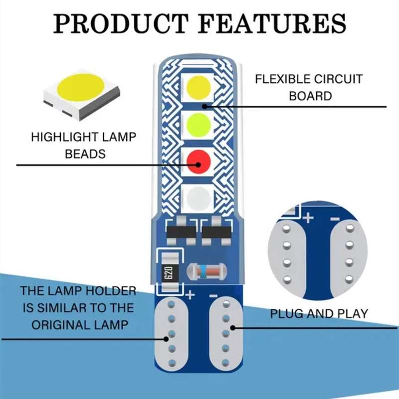 4pcs/Pack T10 3030 Lamp Beads 8SMD Car Clearance Lights License Plate Light