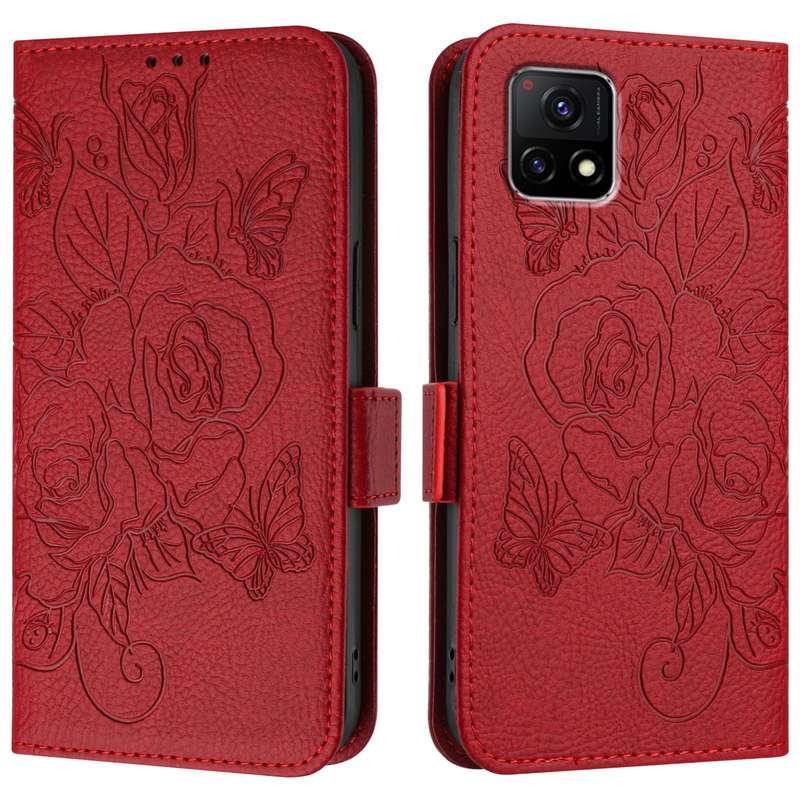 For vivo Y52s / iQOO U3 / Y31s 5G Embossed Rose RFID Anti-theft Leather Phone Case(Red)