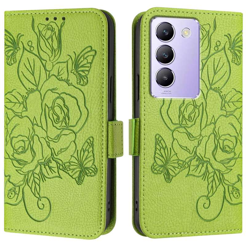 For vivo Y100 5G / T3 5G IDN Embossed Rose RFID Anti-theft Leather Phone Case(Green)