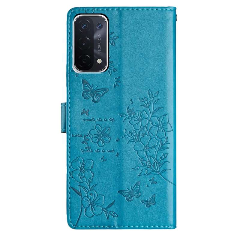 For OPPO A74 5G / A54 5G Butterflies and Flowers Leather Phone Case(Blue)