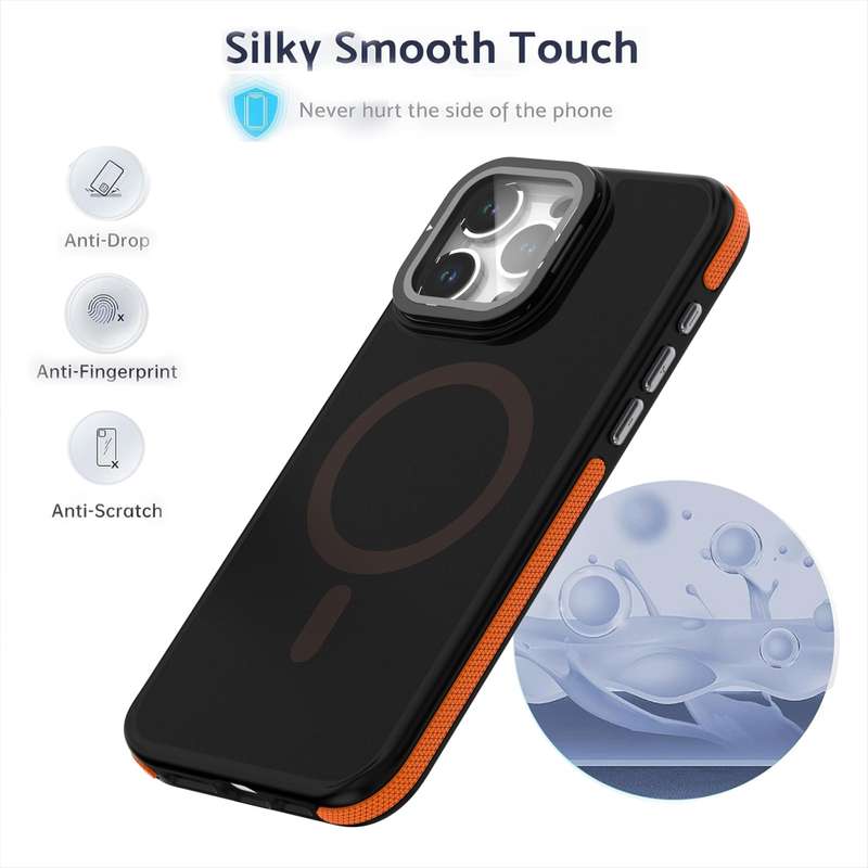 For iPhone 12 Pro / 12 Magsafe Dual-Color Skin Feel Lens Film Phone Case with Lens Fold Holder(