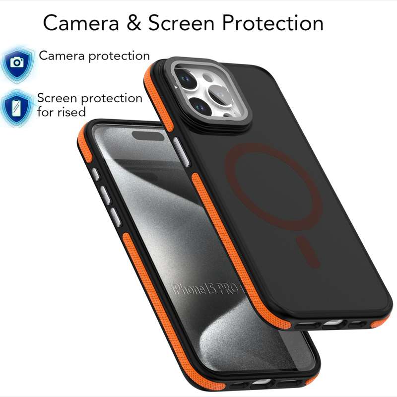 For iPhone 12 Pro / 12 Magsafe Dual-Color Skin Feel Lens Film Phone Case with Lens Fold Holder(