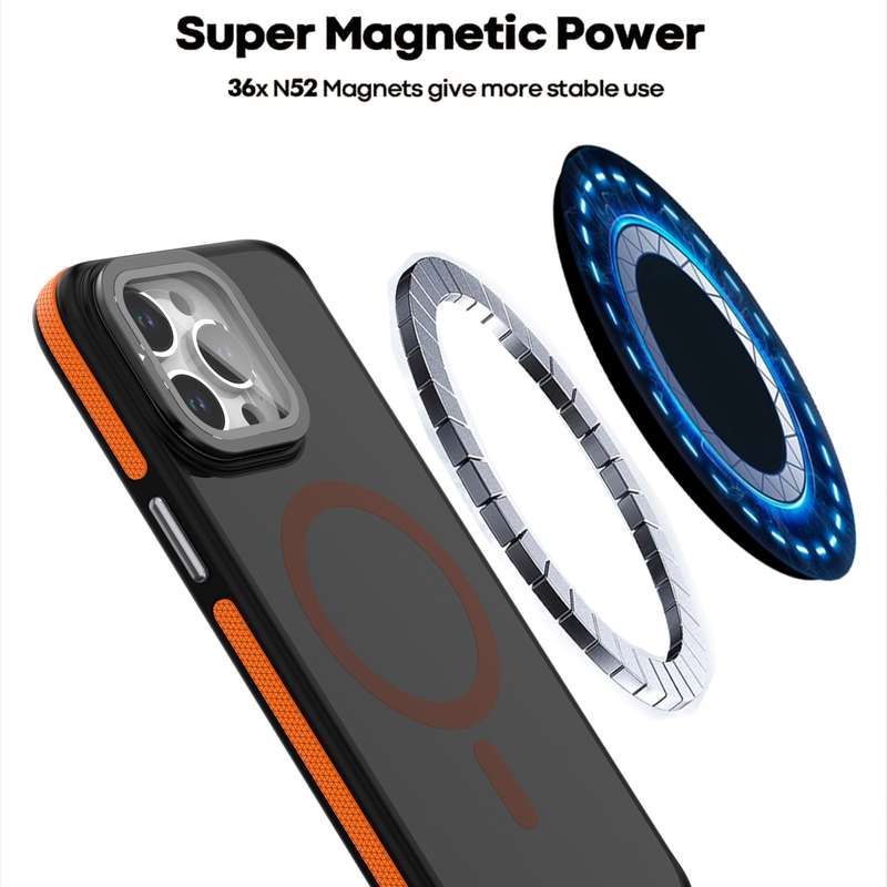 For iPhone 12 Pro / 12 Magsafe Dual-Color Skin Feel Lens Film Phone Case with Lens Fold Holder(