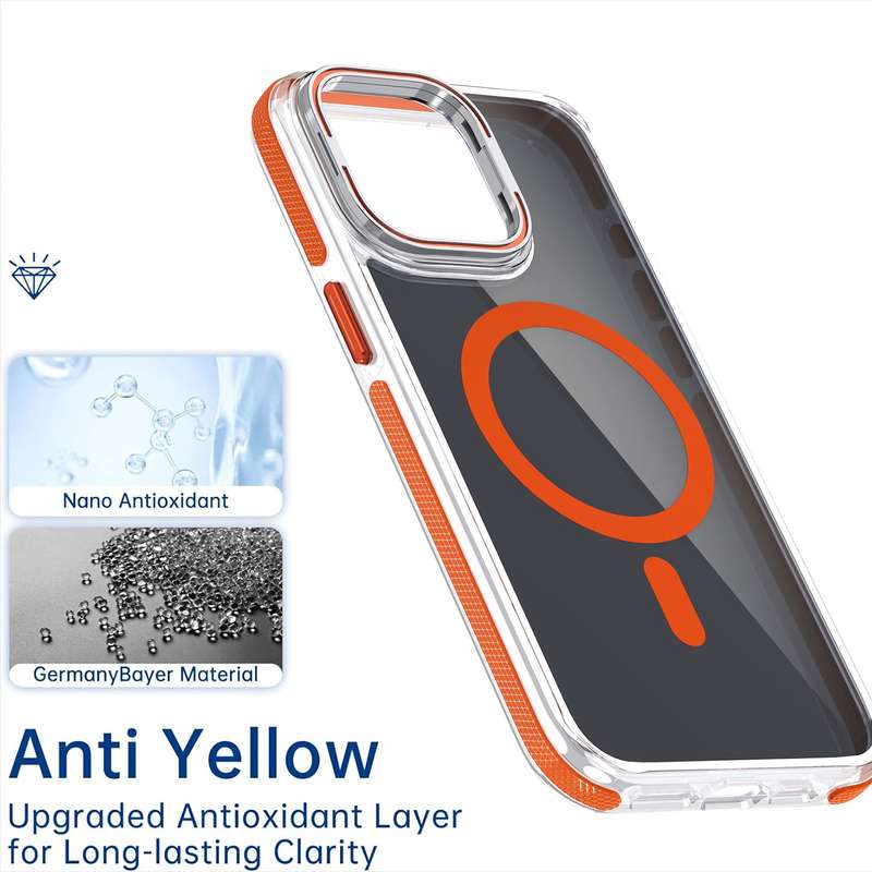 For iPhone 15 Pro Max Magsafe Dual-Color Transparent Black Lens Holder Phone Case(Gray)