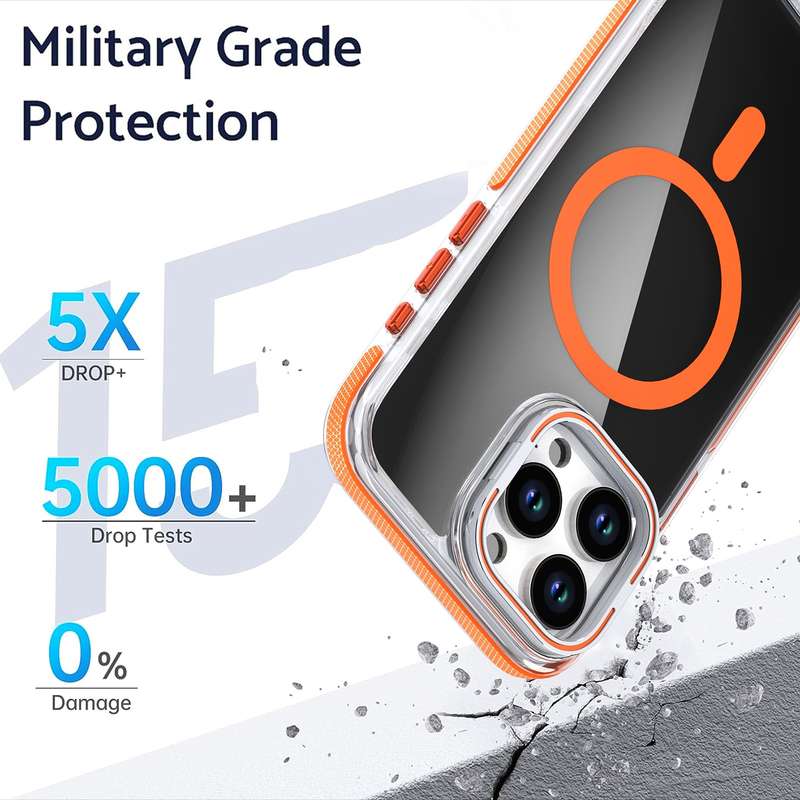 For iPhone 15 Pro Max Magsafe Dual-Color Transparent Black Lens Holder Phone Case(Gray)