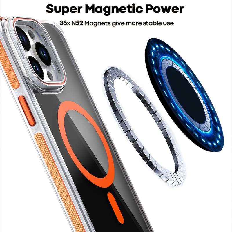 For iPhone 15 Pro Max Magsafe Dual-Color Transparent Black Lens Holder Phone Case(Gray)