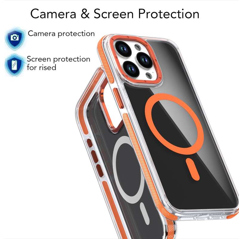 For iPhone 12 Pro Max Magsafe Dual-Color Transparent Black Full Coverage Phone Case(White)