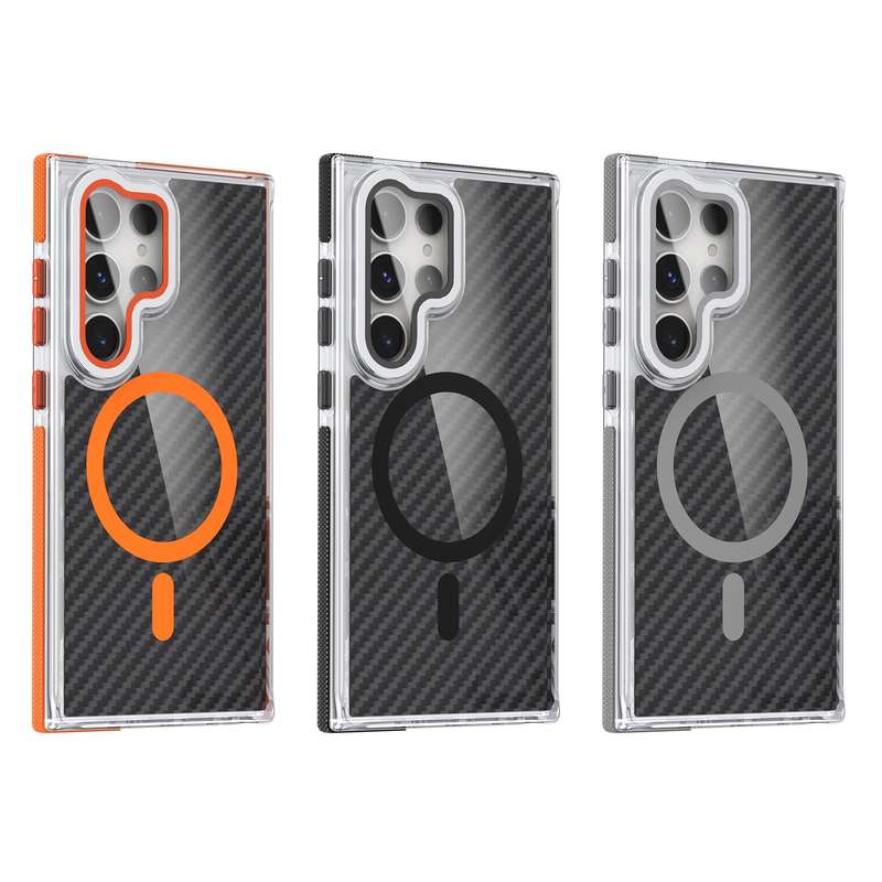 For Samsung Galaxy S24 Ultra 5G Magsafe Dual-Color Carbon Fiber Lens Film Phone Case with Lens