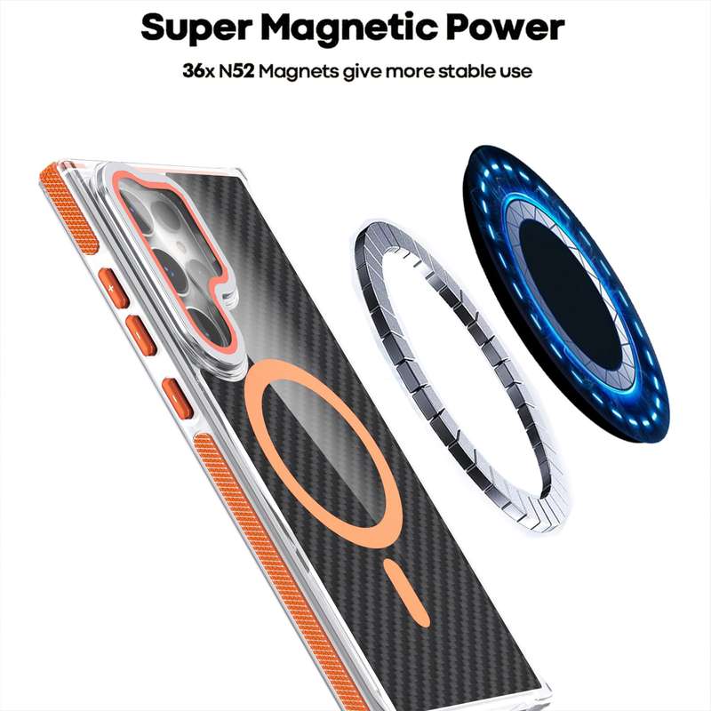 For Samsung Galaxy S24 Ultra 5G Magsafe Dual-Color Carbon Fiber Lens Film Phone Case with Lens
