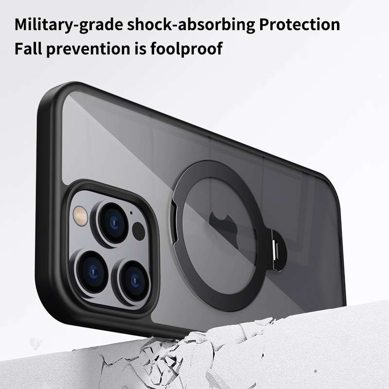 For iPhone 16 Pro Max Transparent MagSafe Magnetic Rotating Ring Holder Phone Case(Grey)