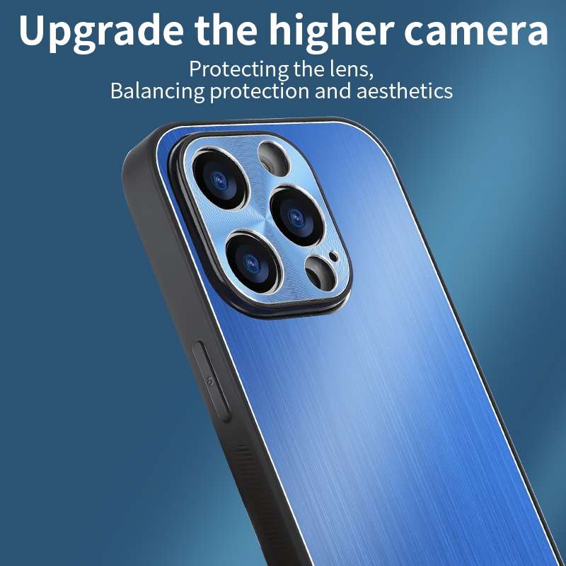 For iPhone 12 PC Hybrid Aluminum Alloy Brushed Shockproof Phone Case(Blue)