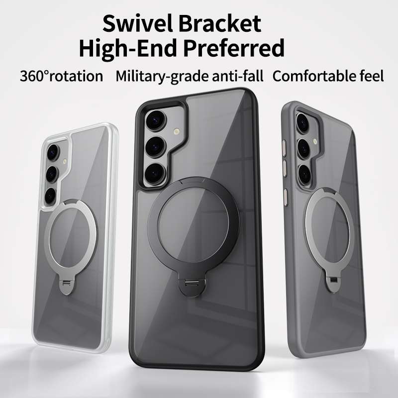 For Samsung Galaxy S23 5G Transparent MagSafe Magnetic Rotating Ring Holder Phone Case(Black)