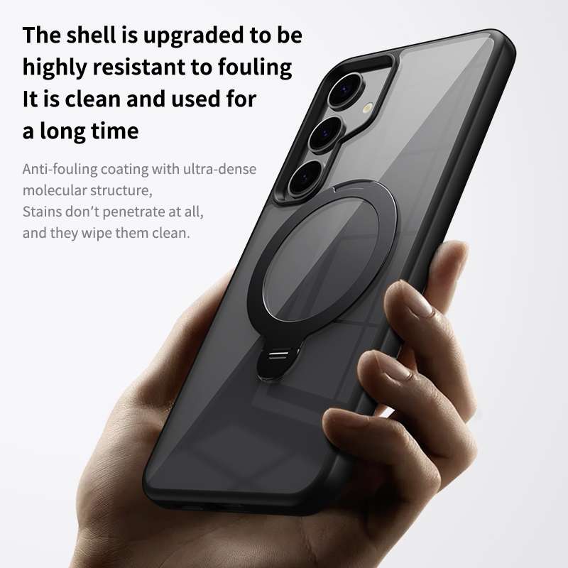 For Samsung Galaxy S23 5G Transparent MagSafe Magnetic Rotating Ring Holder Phone Case(Black)