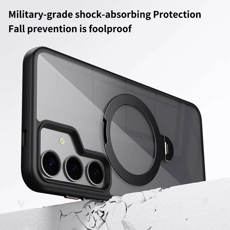 For Samsung Galaxy S23 5G Transparent MagSafe Magnetic Rotating Ring Holder Phone Case(Black)
