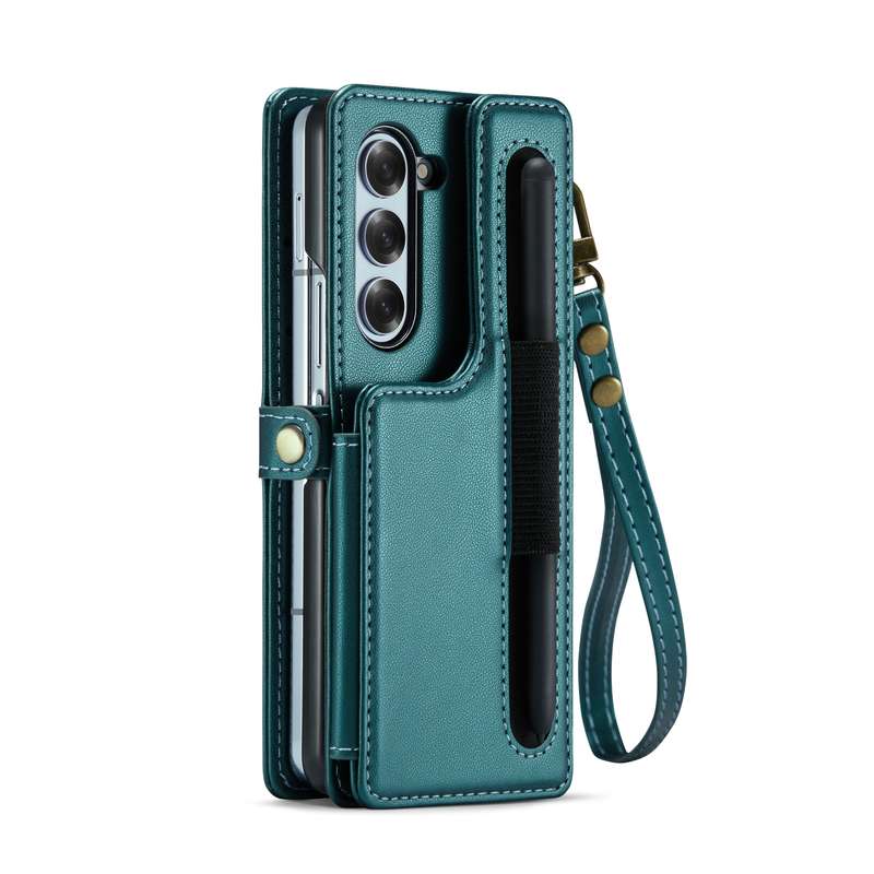 For Samsung Galaxy Z Fold6 5G CaseMe C22 PC+TPU Business Style RFID Anti-theft Lanyard Leather