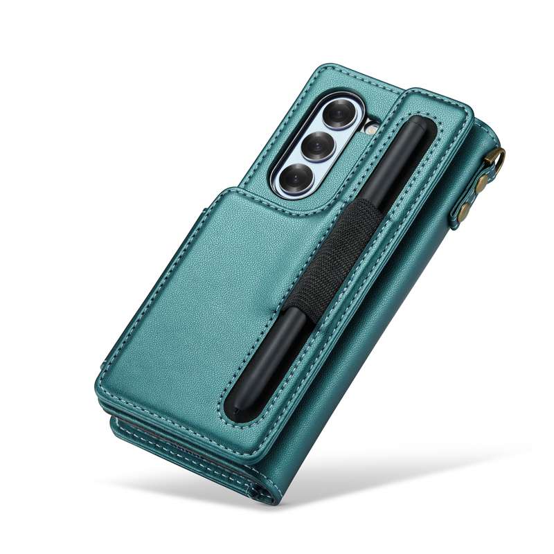 For Samsung Galaxy Z Fold6 5G CaseMe C22 PC+TPU Business Style RFID Anti-theft Lanyard Leather