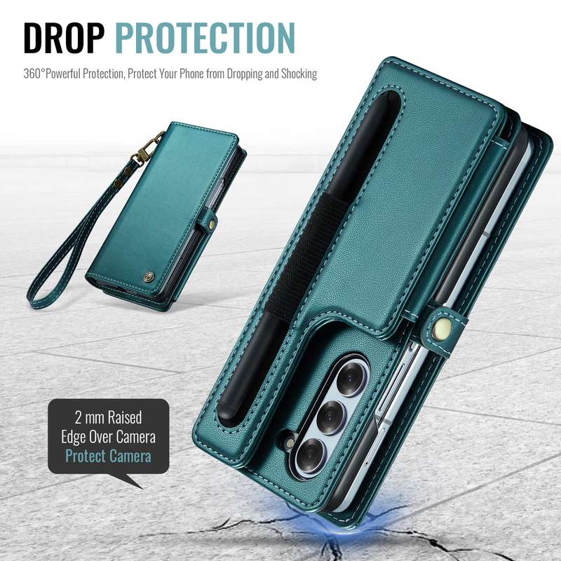 For Samsung Galaxy Z Fold6 5G CaseMe C22 PC+TPU Business Style RFID Anti-theft Lanyard Leather