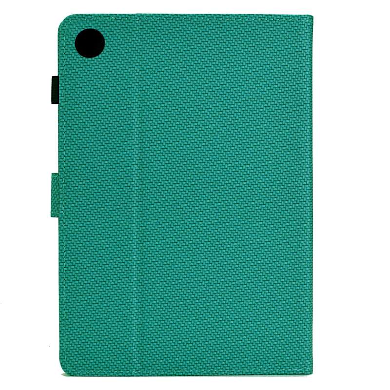 For Samsung Galaxy Tab A9 Solid Color Fiber Texture Smart Tablet Leather Case(Lake Green)