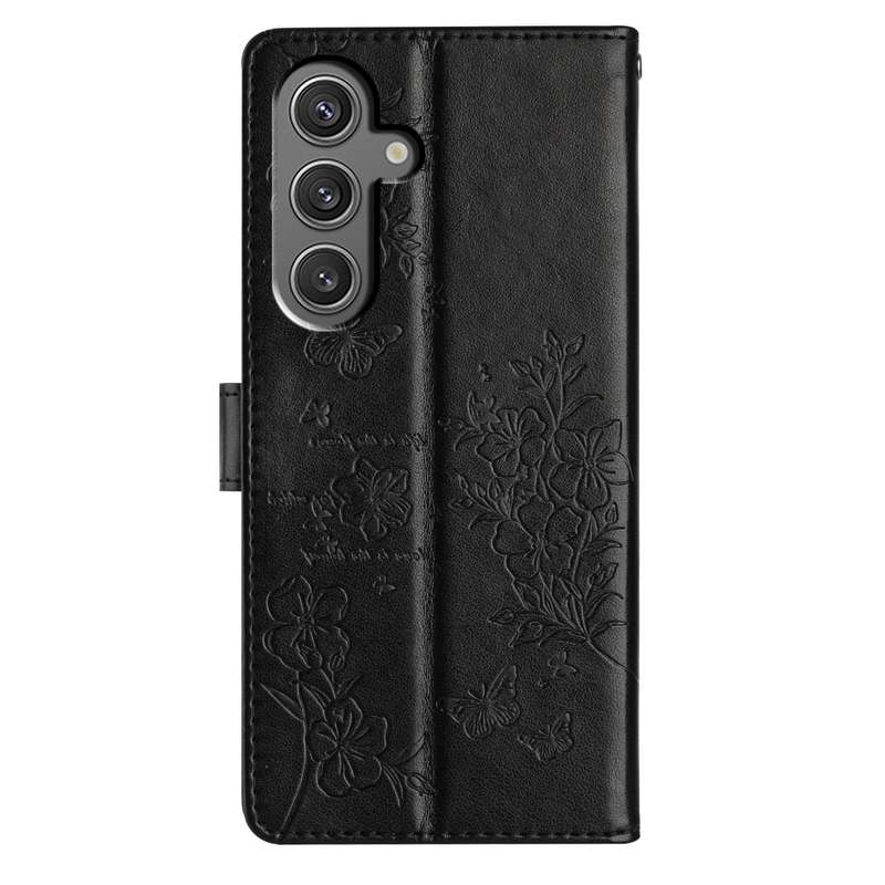 For Samsung Galaxy A05s Butterflies and Flowers Leather Phone Case(Black)