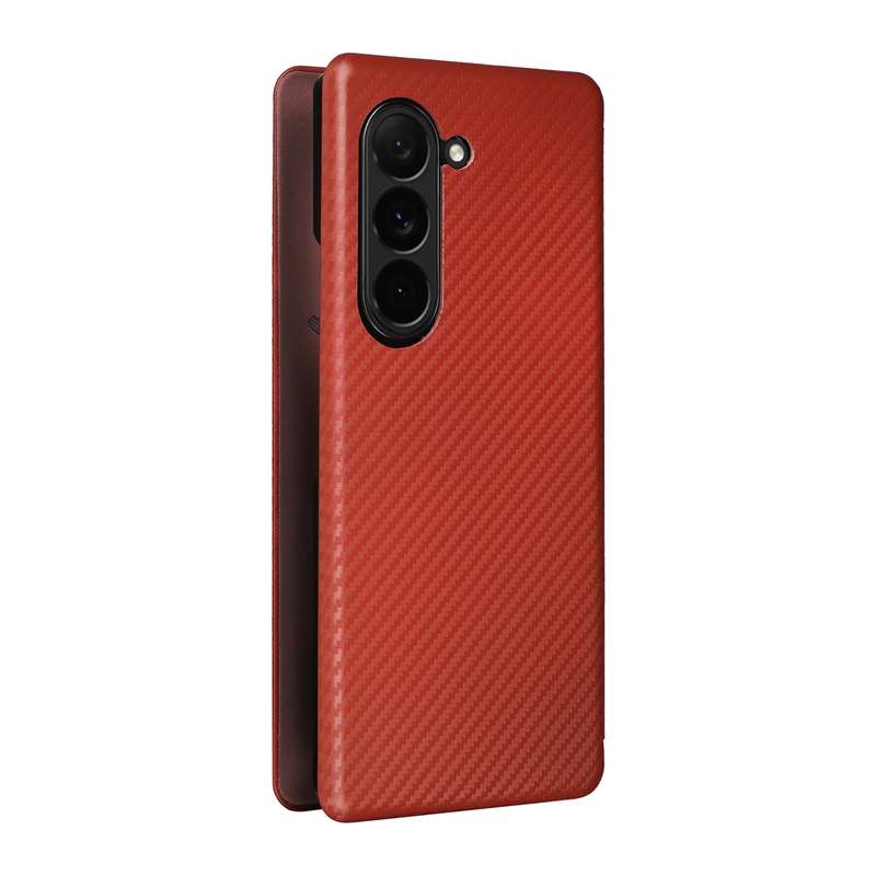 For Samsung Galaxy Z Fold6 Carbon Fiber Texture Flip Leather Phone Case(Brown)