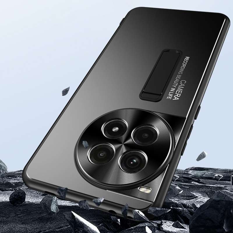 For OnePlus Ace 3 Pro Frosted Metal Hybrid TPU Holder Phone Case(Black)