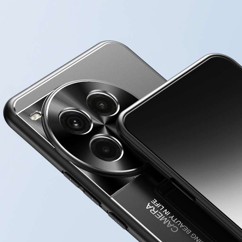 For OnePlus Ace 3 Pro Frosted Metal Hybrid TPU Holder Phone Case(Black)